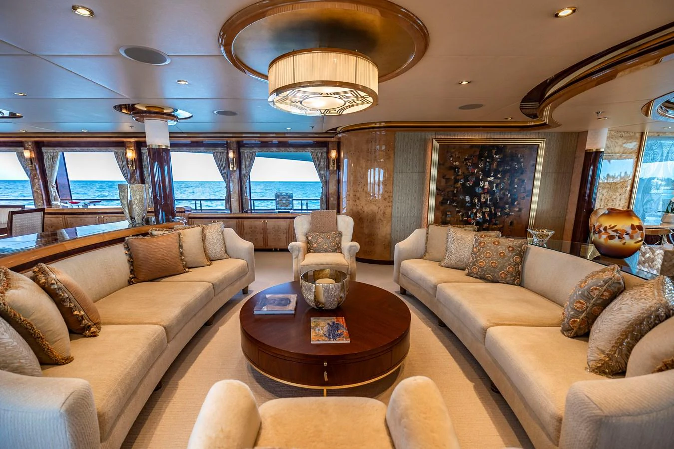 a living room with a large window aboard ELIS ET MAR Yacht for Sale