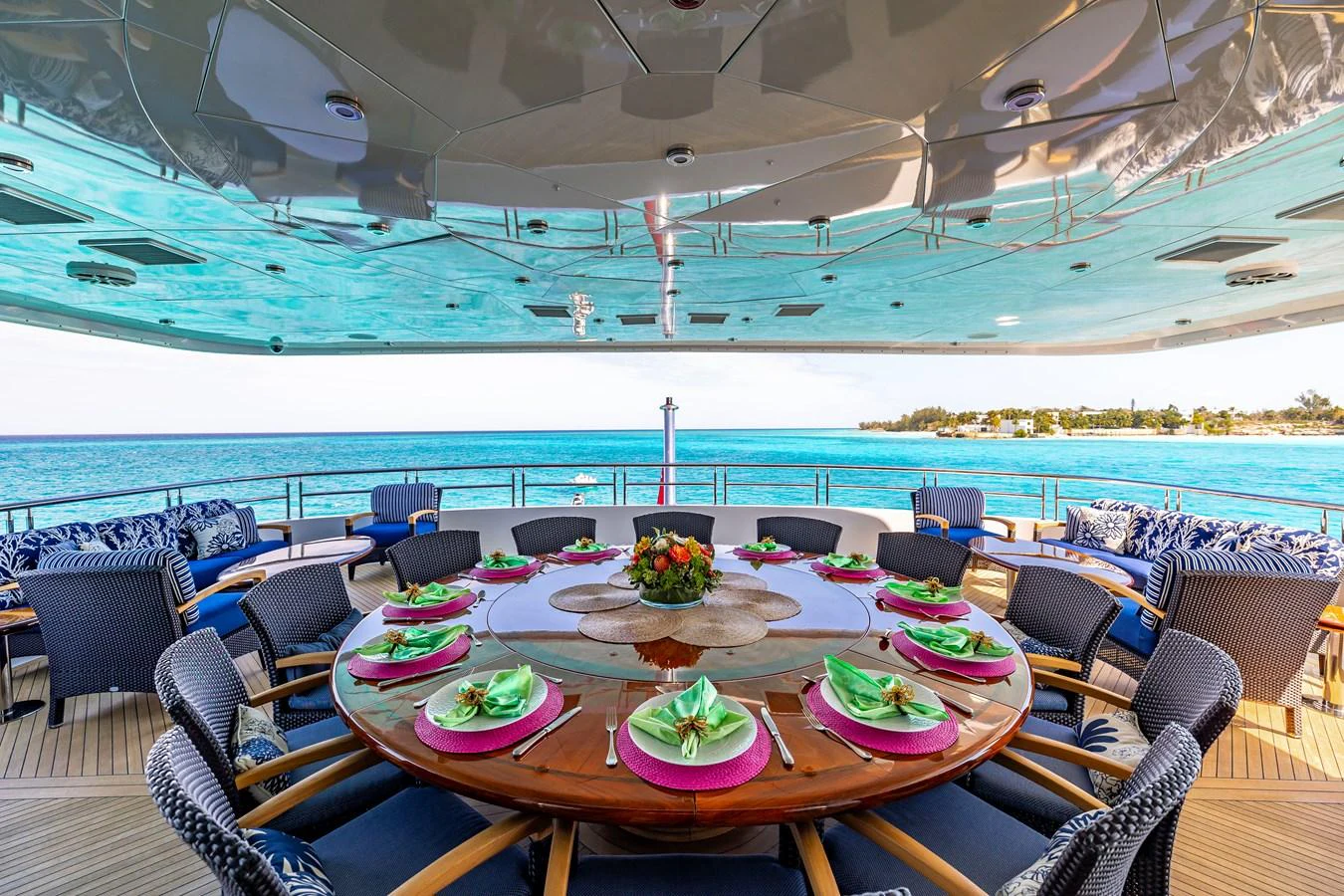 a table with plates and food on it aboard ELIS ET MAR Yacht for Sale