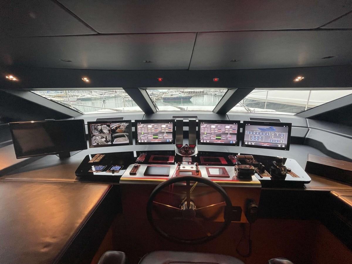 a room with a large display of computer screens and a large circular object aboard REINE D'AZUR Yacht for Sale