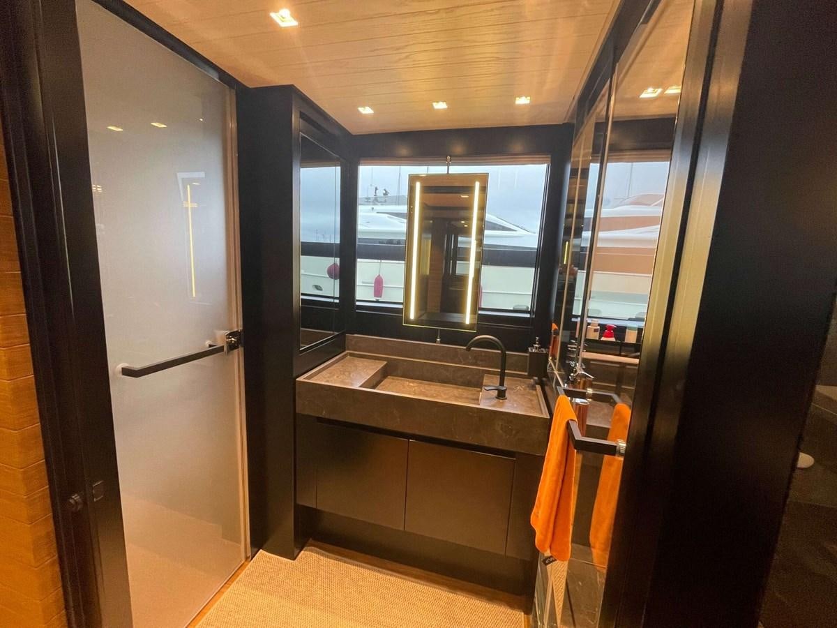 a kitchen with a large countertop aboard REINE D'AZUR Yacht for Sale