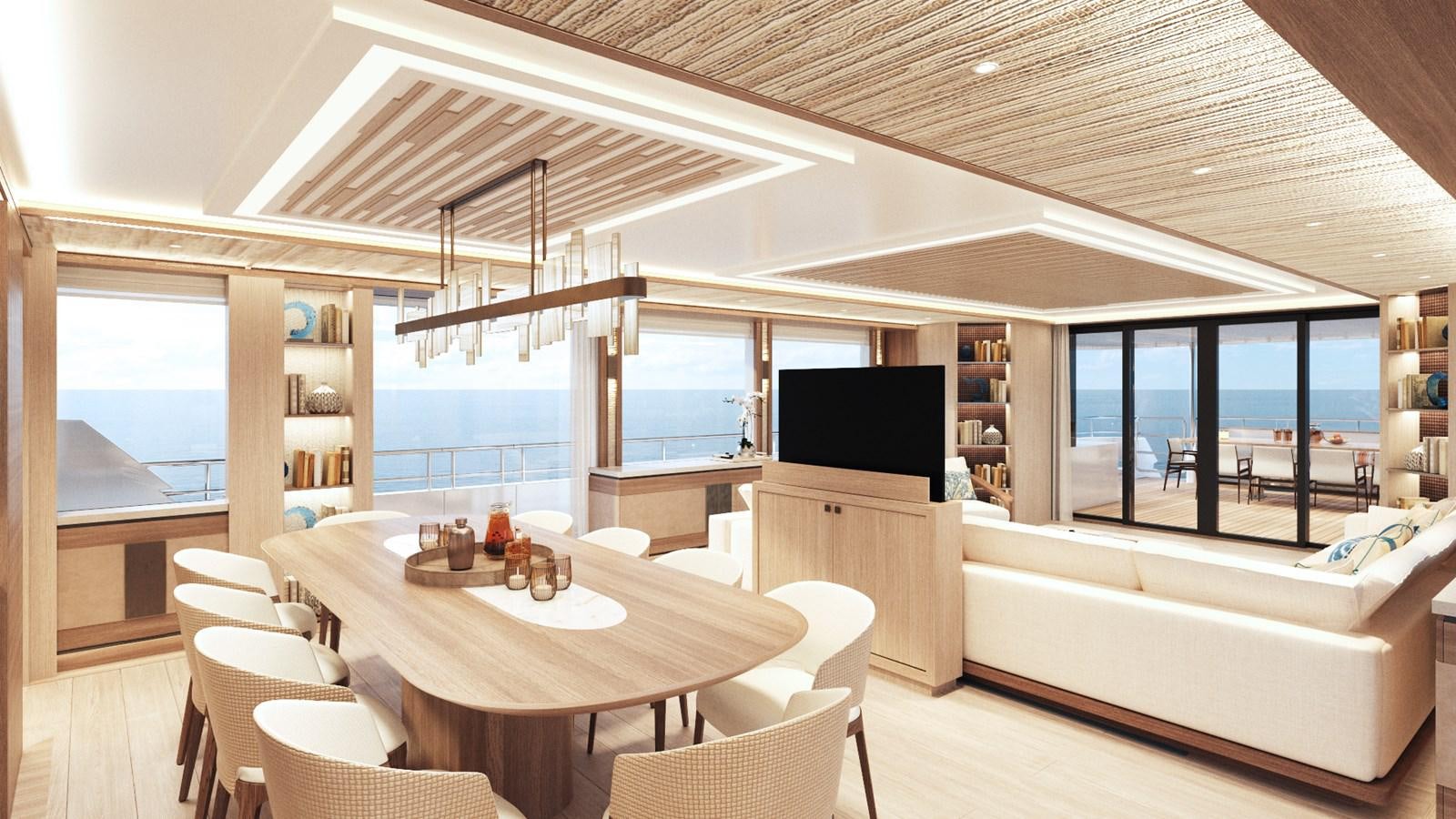 a room with a table and chairs aboard MOONEN 122 MARTINIQUE Yacht for Sale