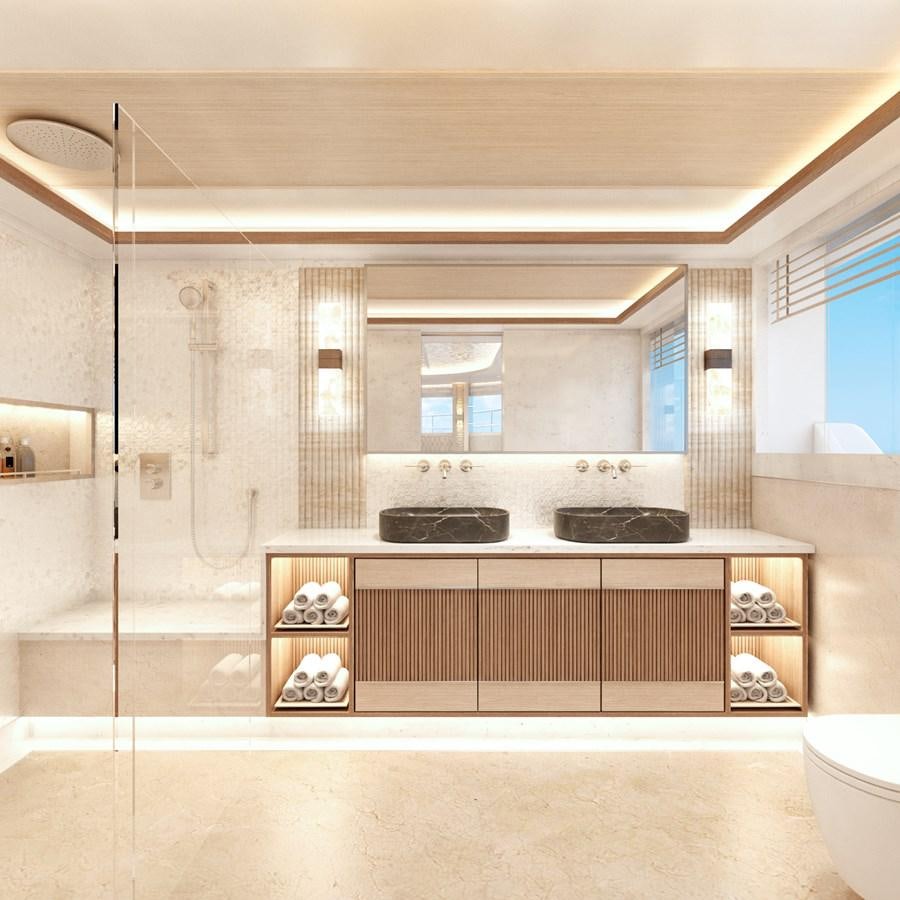 a kitchen with a sink and cabinets aboard MOONEN 122 MARTINIQUE Yacht for Sale