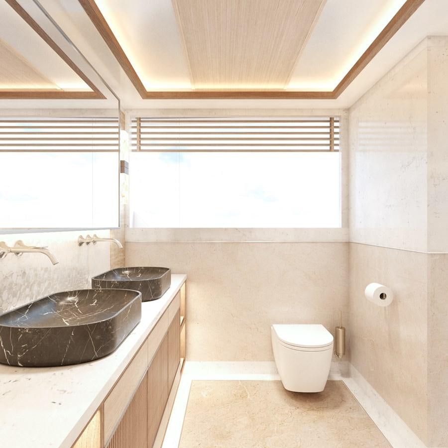 a bathroom with a sink and a toilet aboard MOONEN 122 MARTINIQUE Yacht for Sale