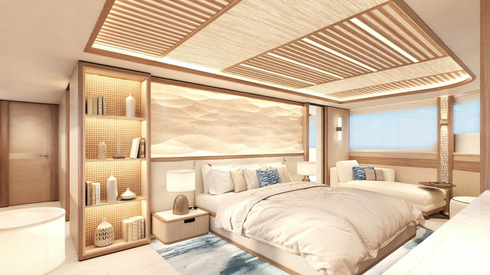 a room with two beds aboard MOONEN 122 MARTINIQUE Yacht for Sale
