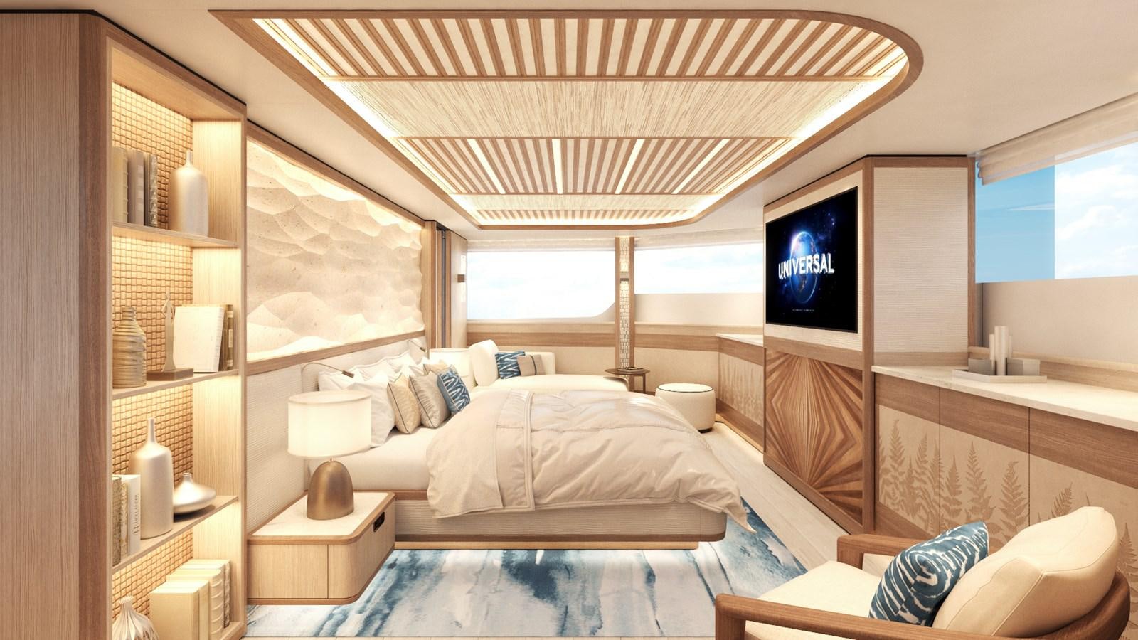 a room with a bed and a tv aboard MOONEN 122 MARTINIQUE Yacht for Sale