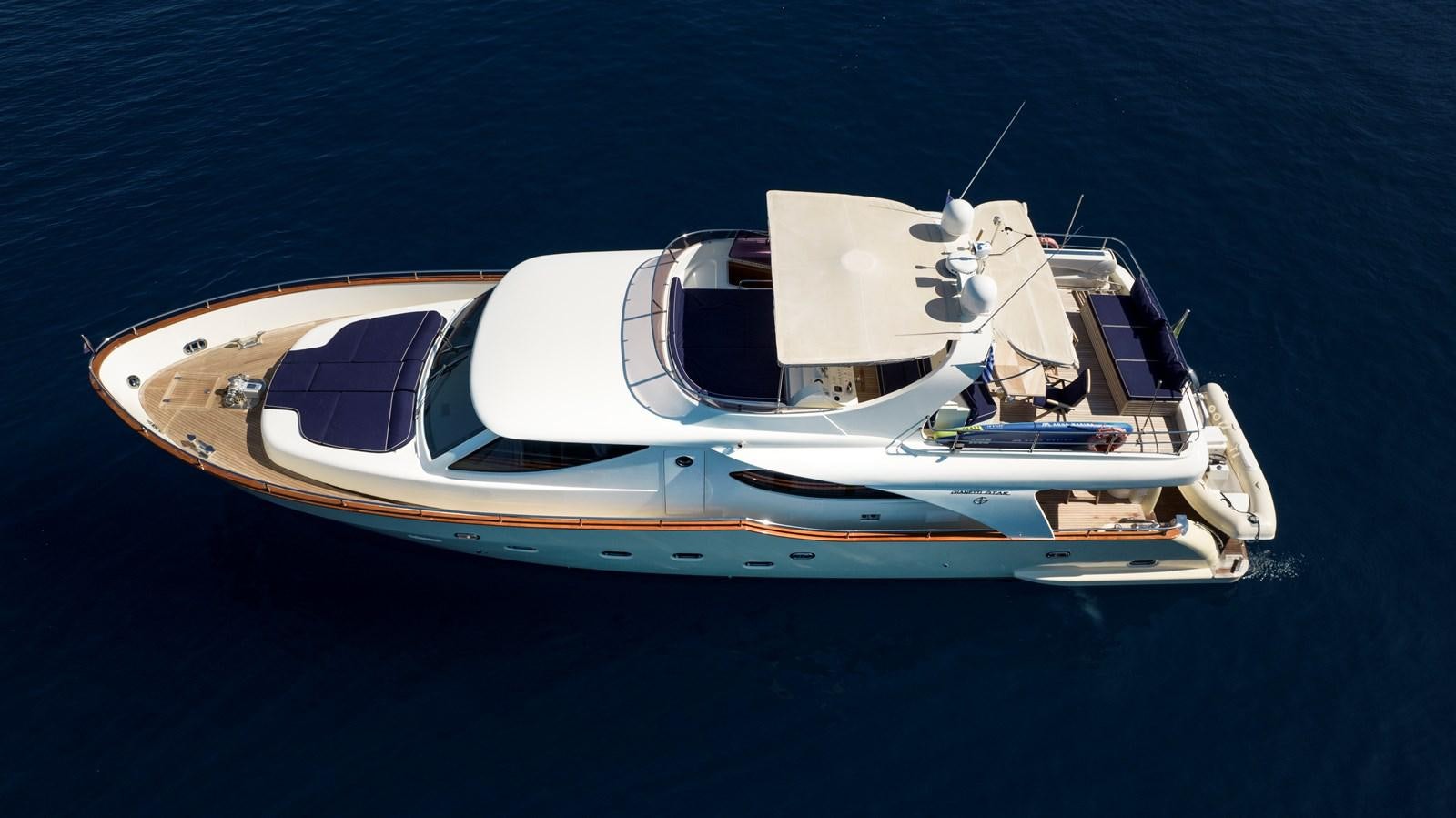 a white and blue boat aboard ITACATOO Yacht for Sale