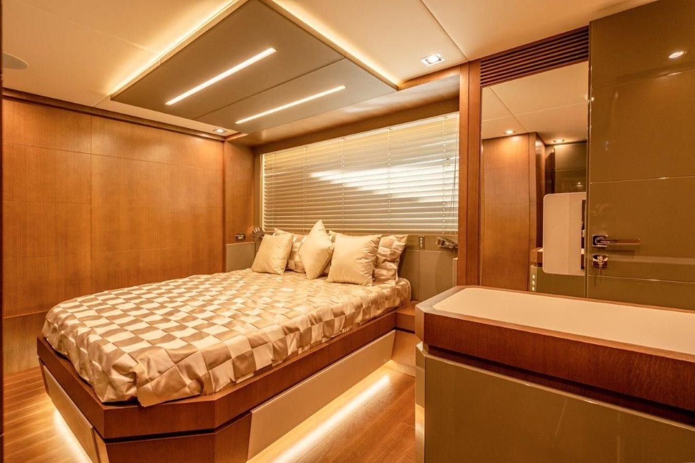 a bed in a room aboard BACCARAT Yacht for Sale