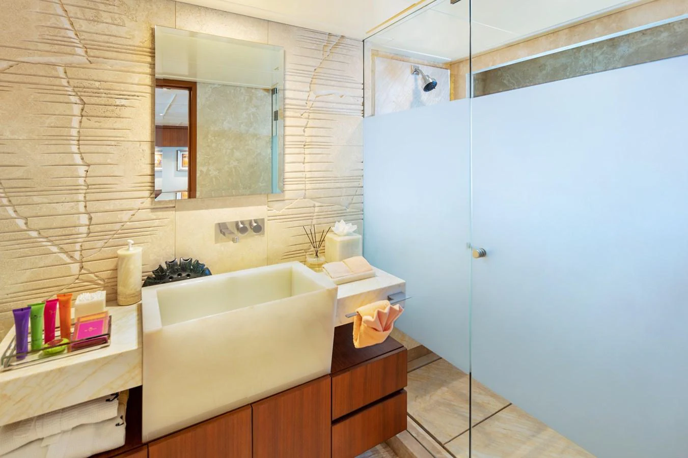 a bathroom with a bathtub and sink aboard CHAMPAGNE SEAS Yacht for Sale
