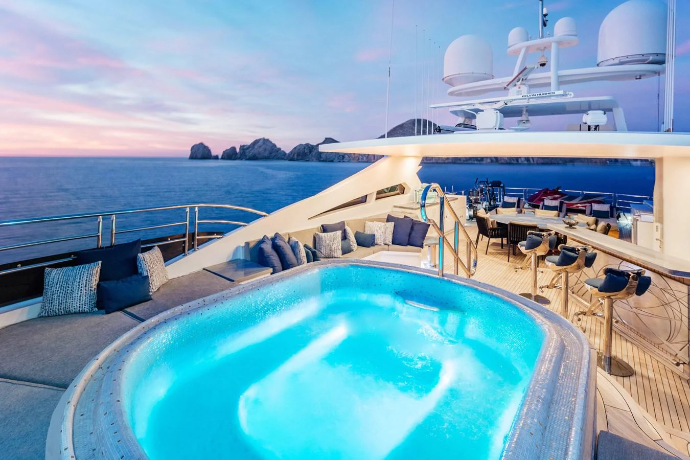 a large pool on a deck aboard CHAMPAGNE SEAS Yacht for Sale