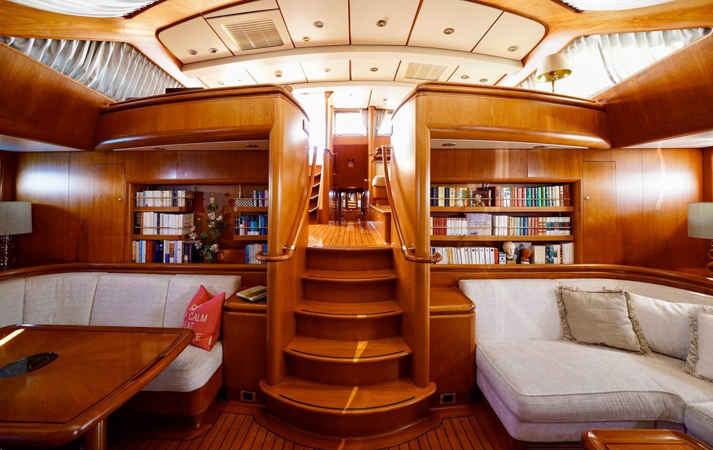 a staircase in a room aboard IKARON Yacht for Sale