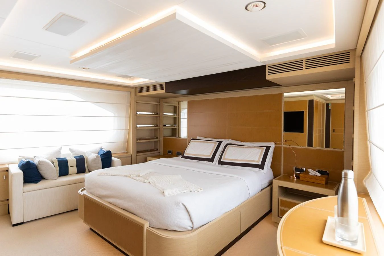 a room with two beds aboard LIBERTY CALL Yacht for Sale