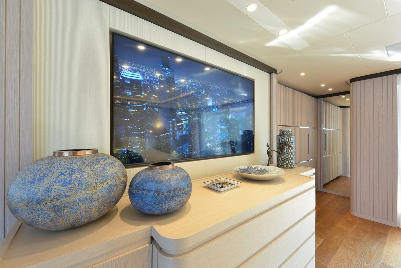 a large aquarium in a room aboard MINE GAMES Yacht for Sale