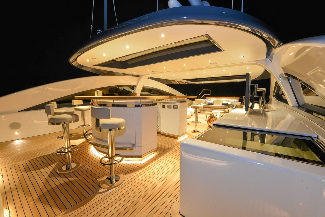 a large white space ship aboard MINE GAMES Yacht for Sale