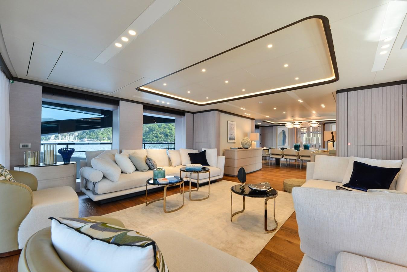 a living room with a large window aboard MINE GAMES Yacht for Sale