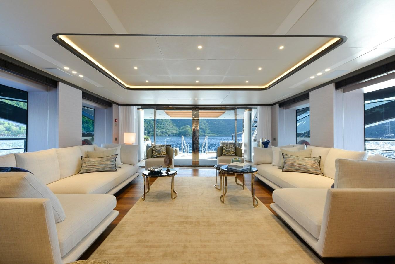 a living room with a large window aboard MINE GAMES Yacht for Sale