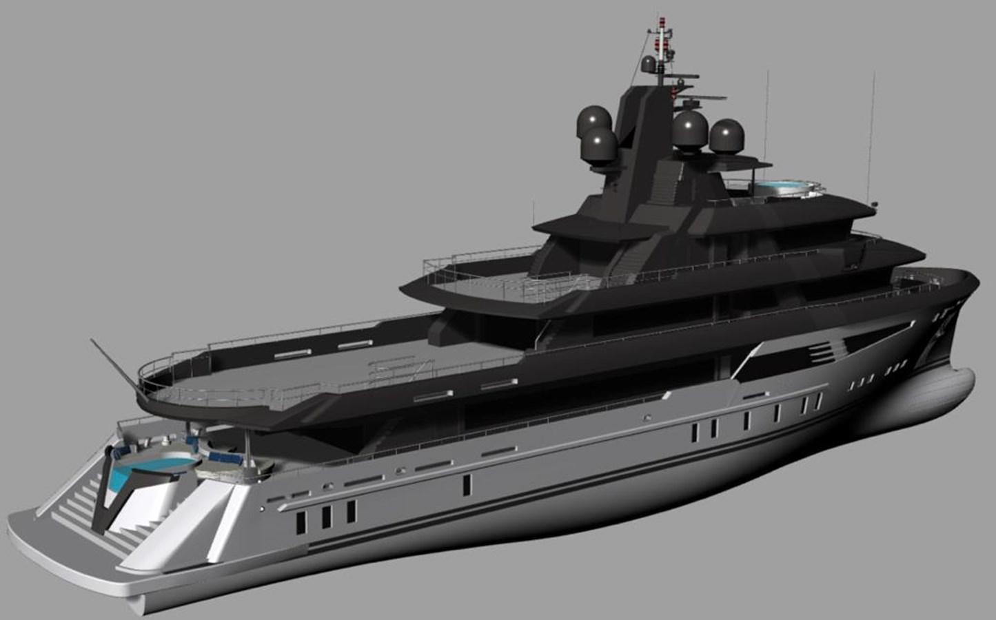 a black and white model of a ship aboard PROJECT ICE Yacht for Sale