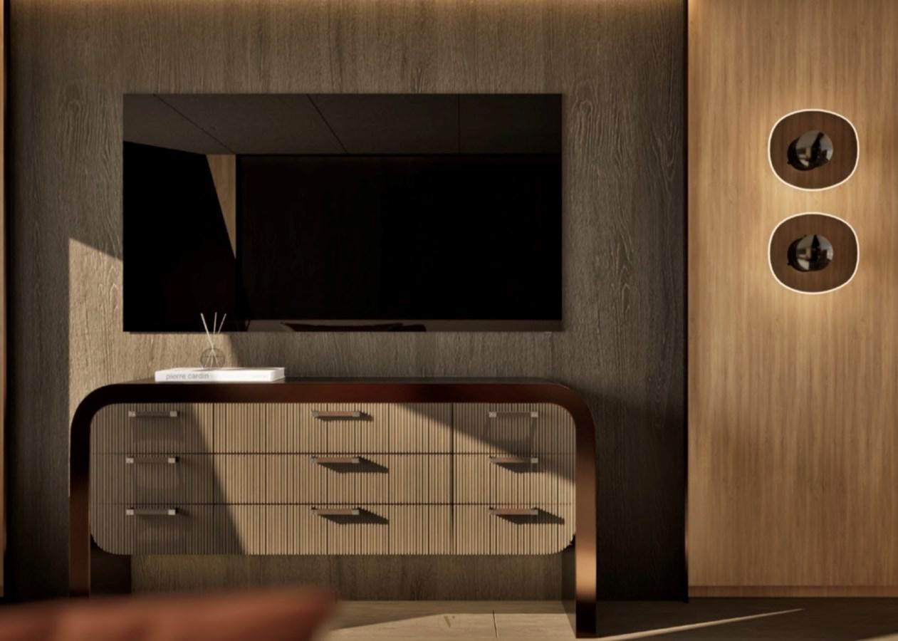 a black and white electric guitar aboard PROJECT ICE Yacht for Sale