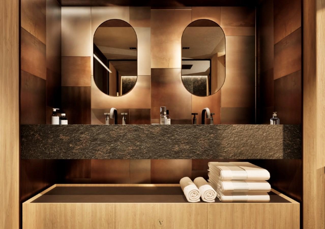 a bathroom with a marble countertop aboard PROJECT ICE Yacht for Sale