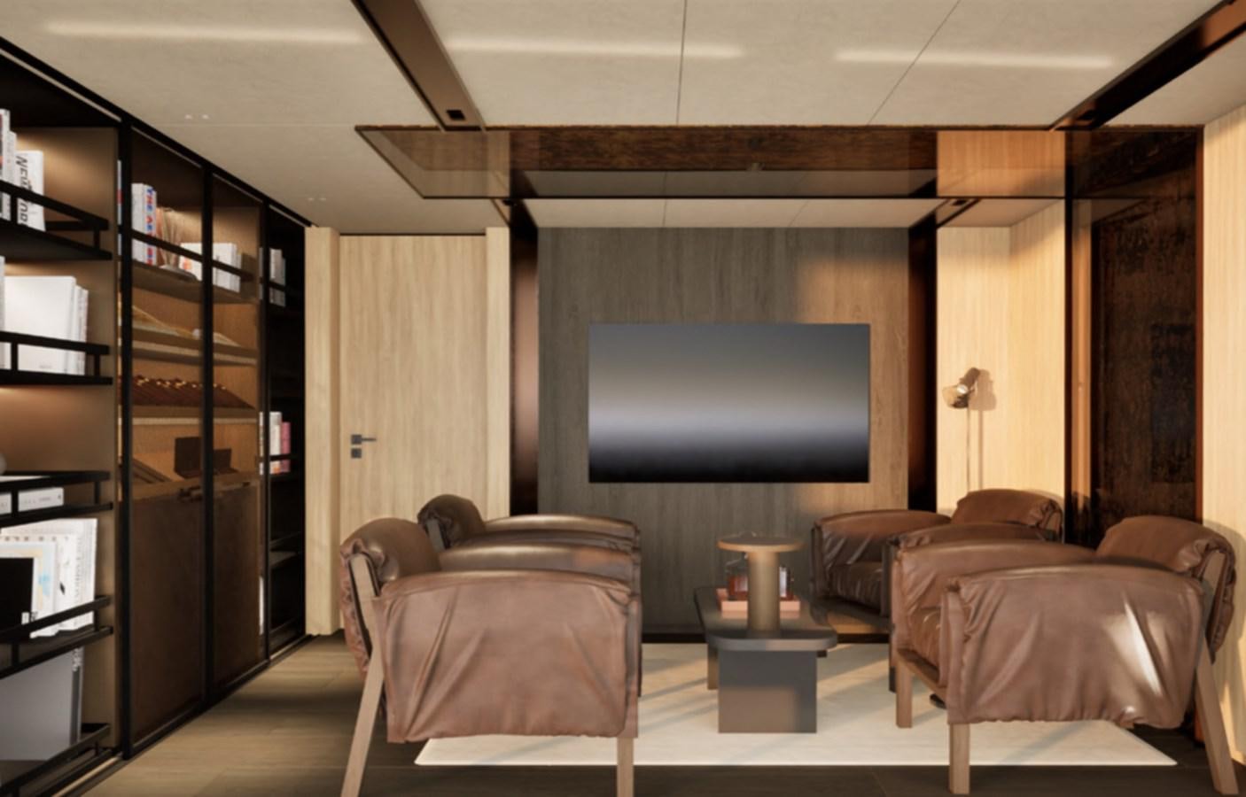 a room with a bed and a tv aboard PROJECT ICE Yacht for Sale