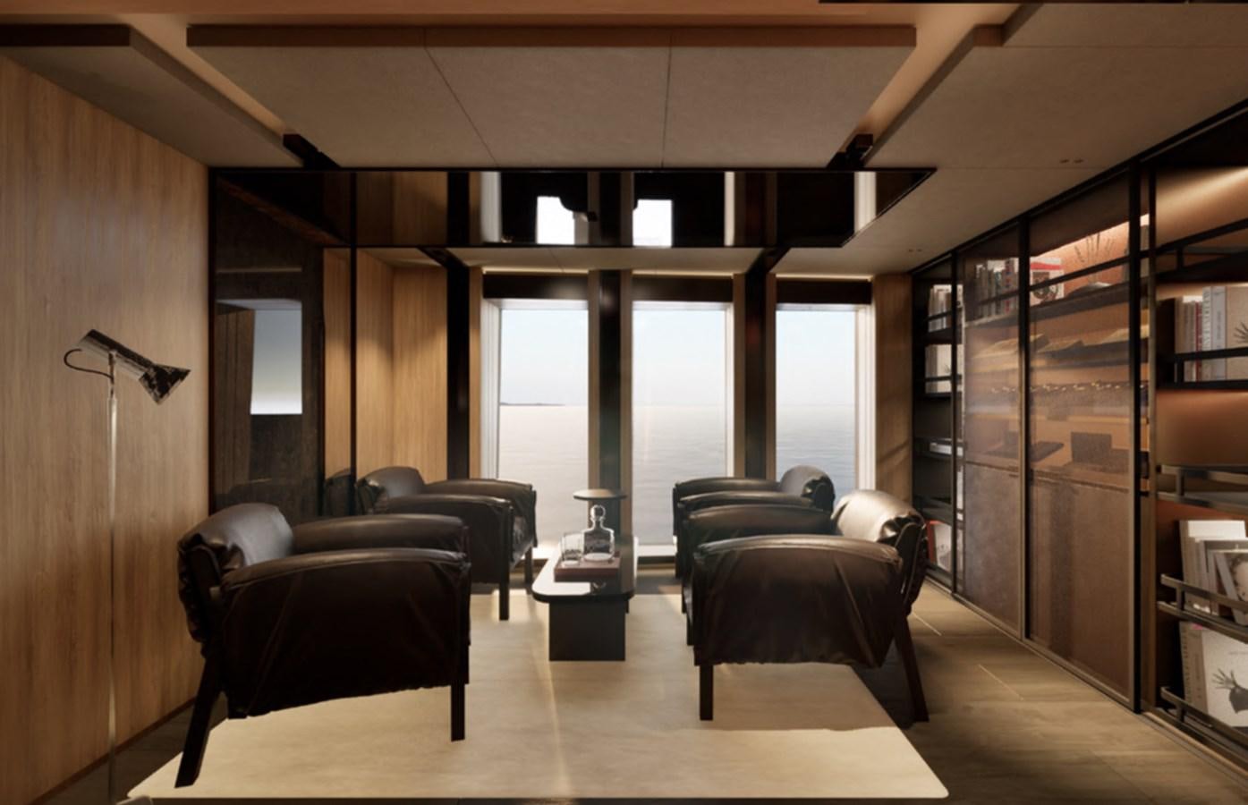 a room with a couch and a table and a door aboard PROJECT ICE Yacht for Sale