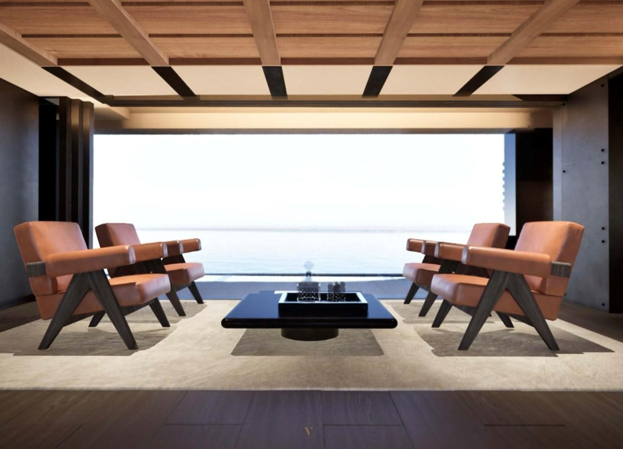 a room with a table and chairs aboard PROJECT ICE Yacht for Sale