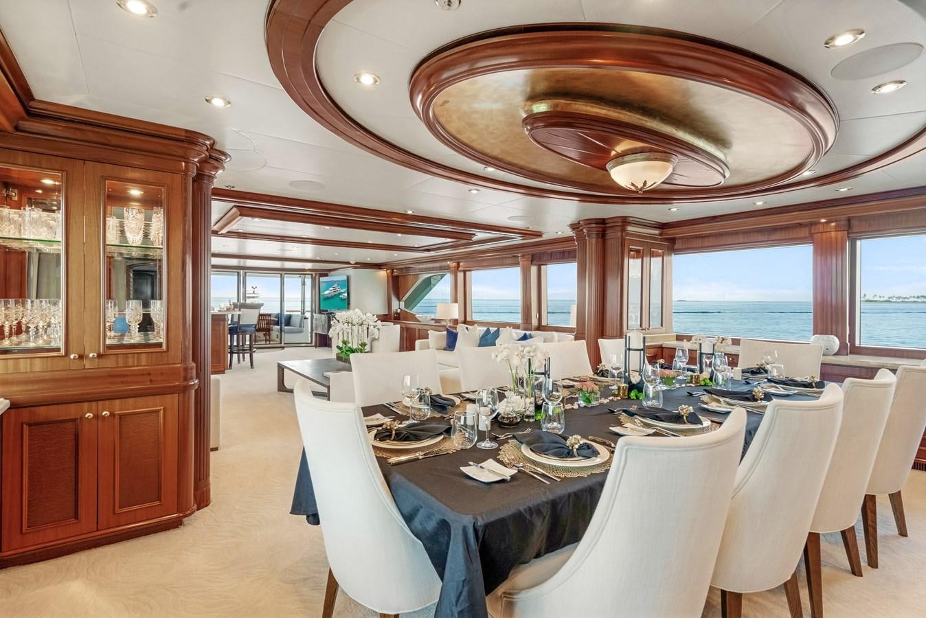 a dining room with a large table aboard MISS STEPHANIE Yacht for Sale