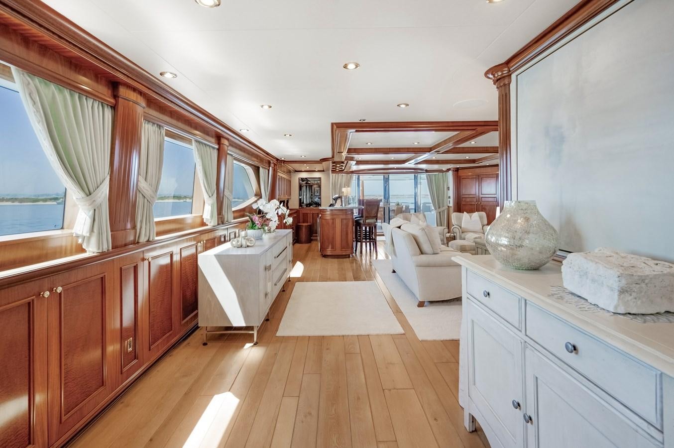 a large kitchen with a wood floor aboard MISS STEPHANIE Yacht for Sale