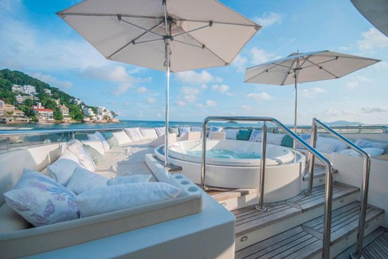 a boat with an umbrella on it aboard 2024 MCP MY 140 Yacht for Sale