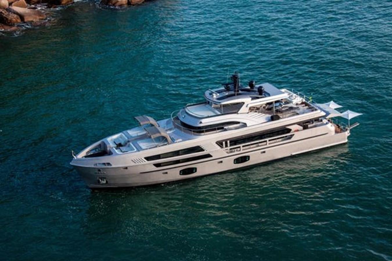 a white yacht in the water aboard 2024 MCP 106 LE Yacht for Sale
