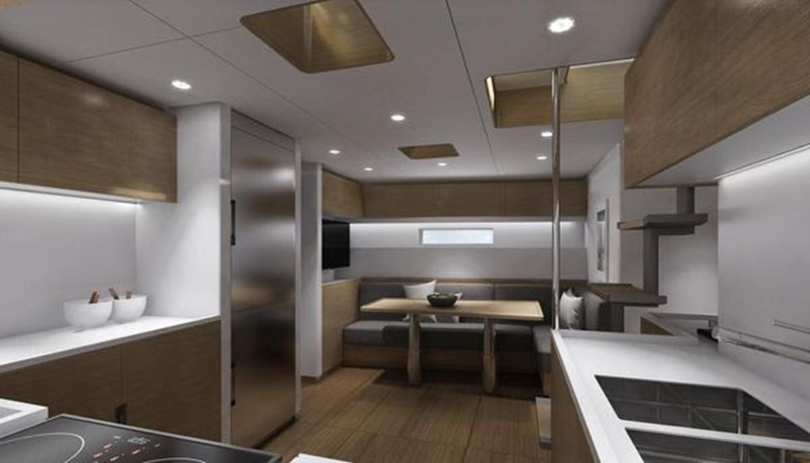 a modern kitchen with a wood floor aboard 2024 MCP SILVER BULLET 100 Yacht for Sale