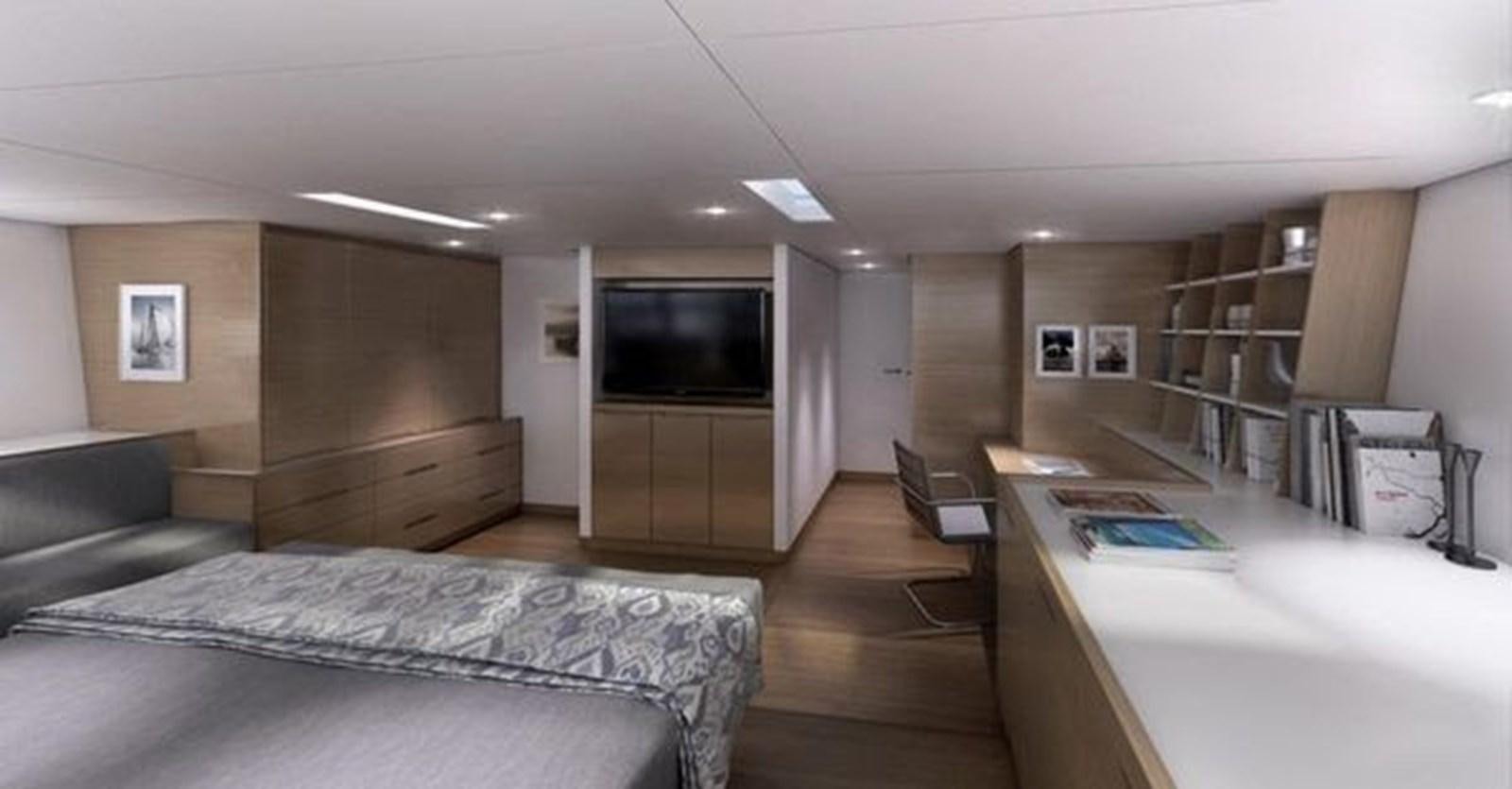 a room with a bed and a tv aboard 2024 MCP SILVER BULLET 100 Yacht for Sale
