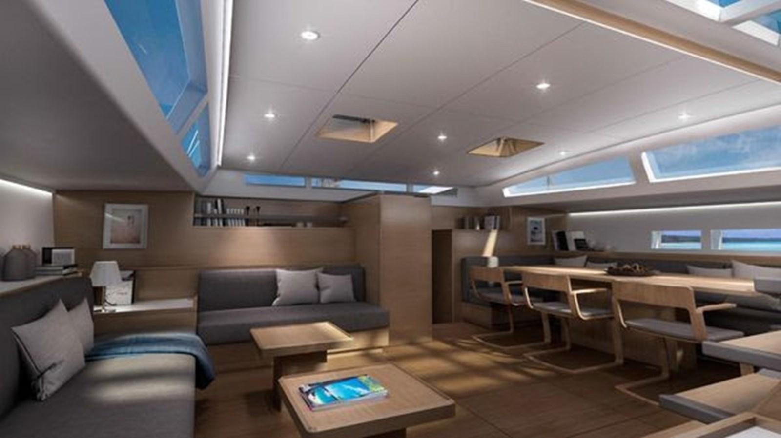 a room with a couch and a table aboard 2024 MCP SILVER BULLET 100 Yacht for Sale