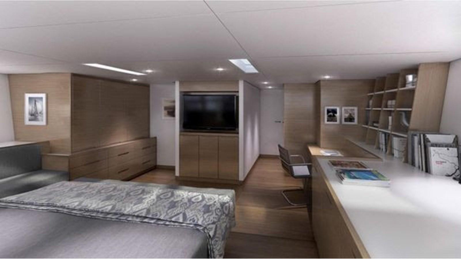 a room with a bed and a tv aboard 2024 MCP SILVER BULLET 100 Yacht for Sale