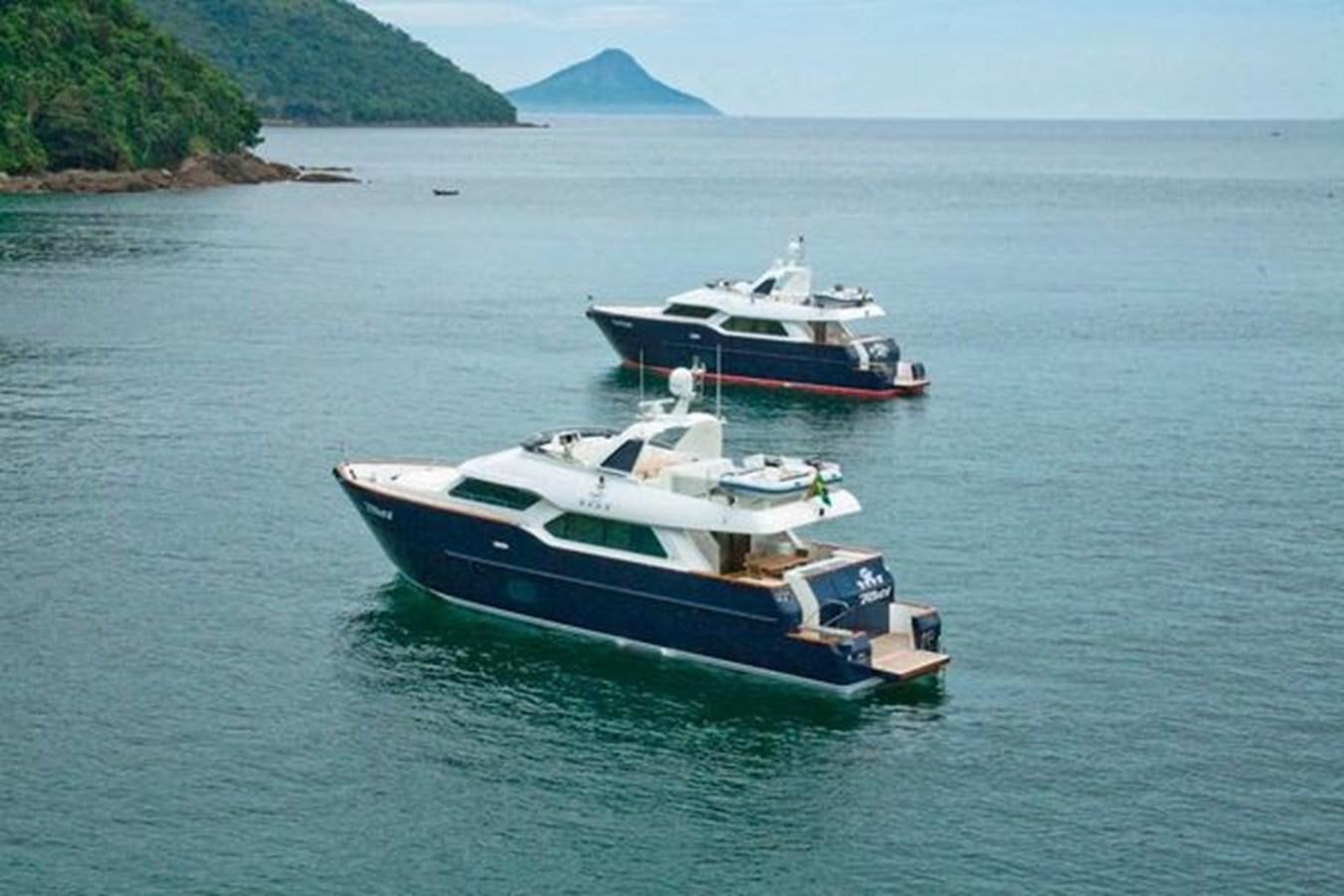 two boats on the water aboard 2024 MCP 76 MY Yacht for Sale