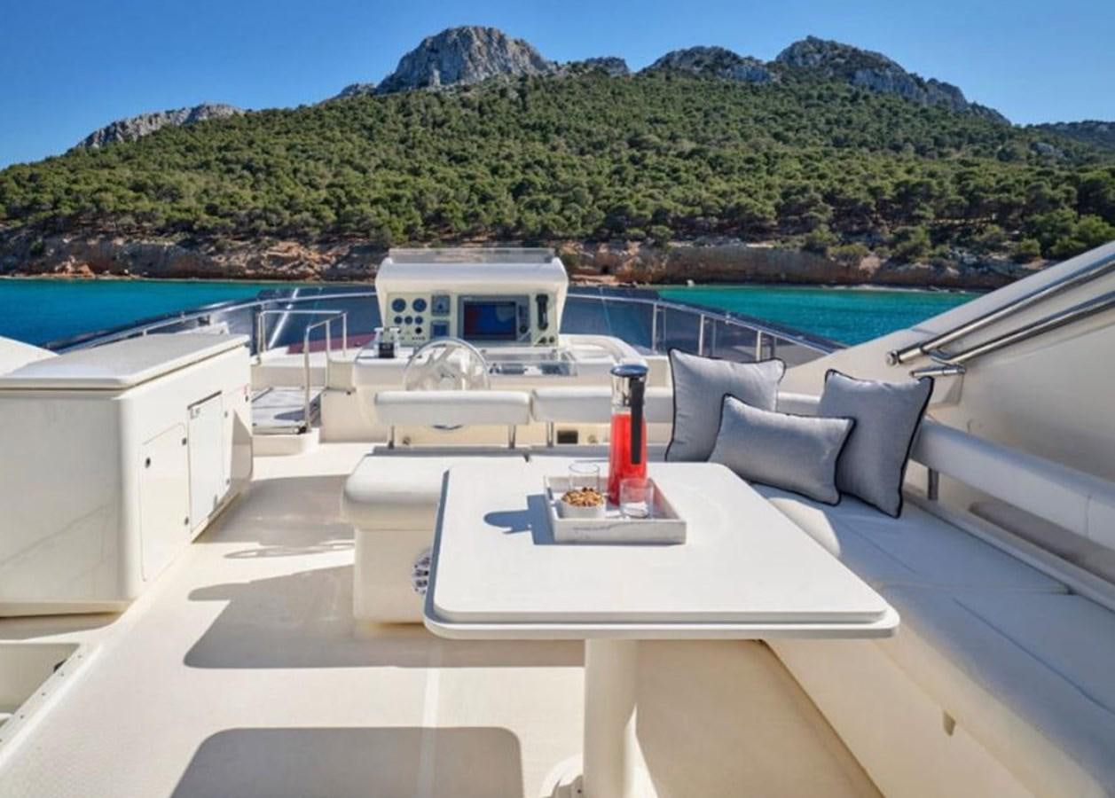 a table on a deck overlooking a body of water aboard 731 Yacht for Sale