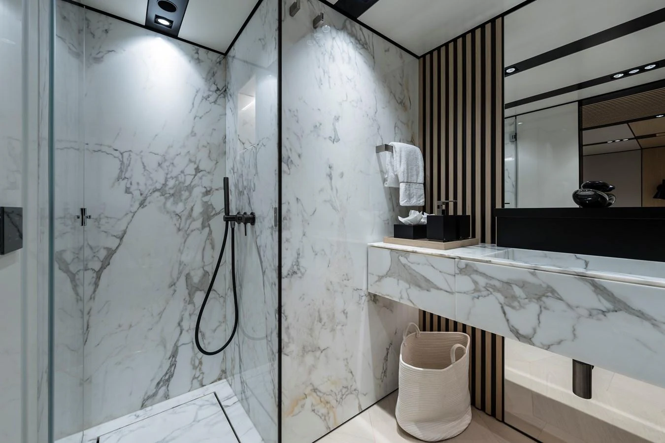 a bathroom with a tub and shower aboard ISA GT 45 Yacht for Sale