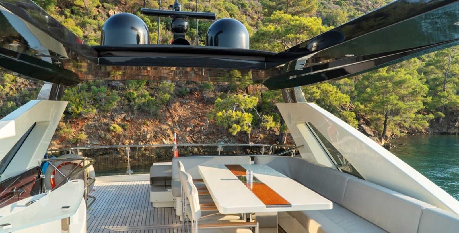 a helicopter flying over a boat aboard DOLLY Yacht for Sale