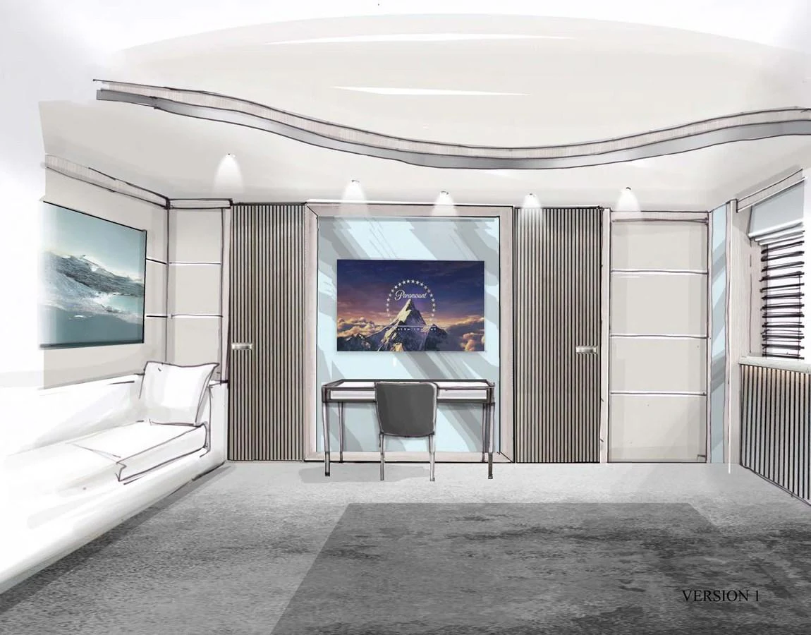 a room with a couch and a television aboard SOLSTICE Yacht for Sale