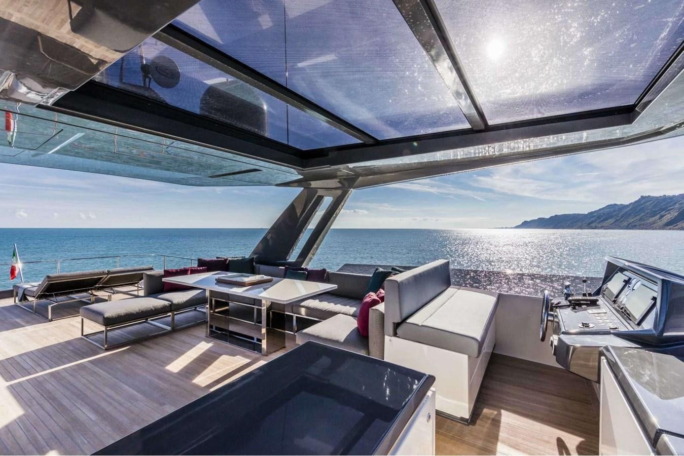a deck with a view of the ocean and the ocean aboard LADY G Yacht for Sale