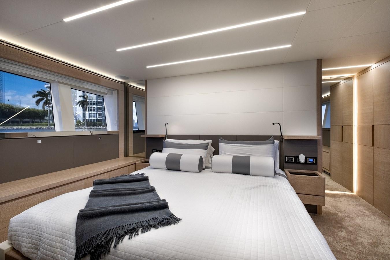 a bed in a room aboard SHEVA Yacht for Sale