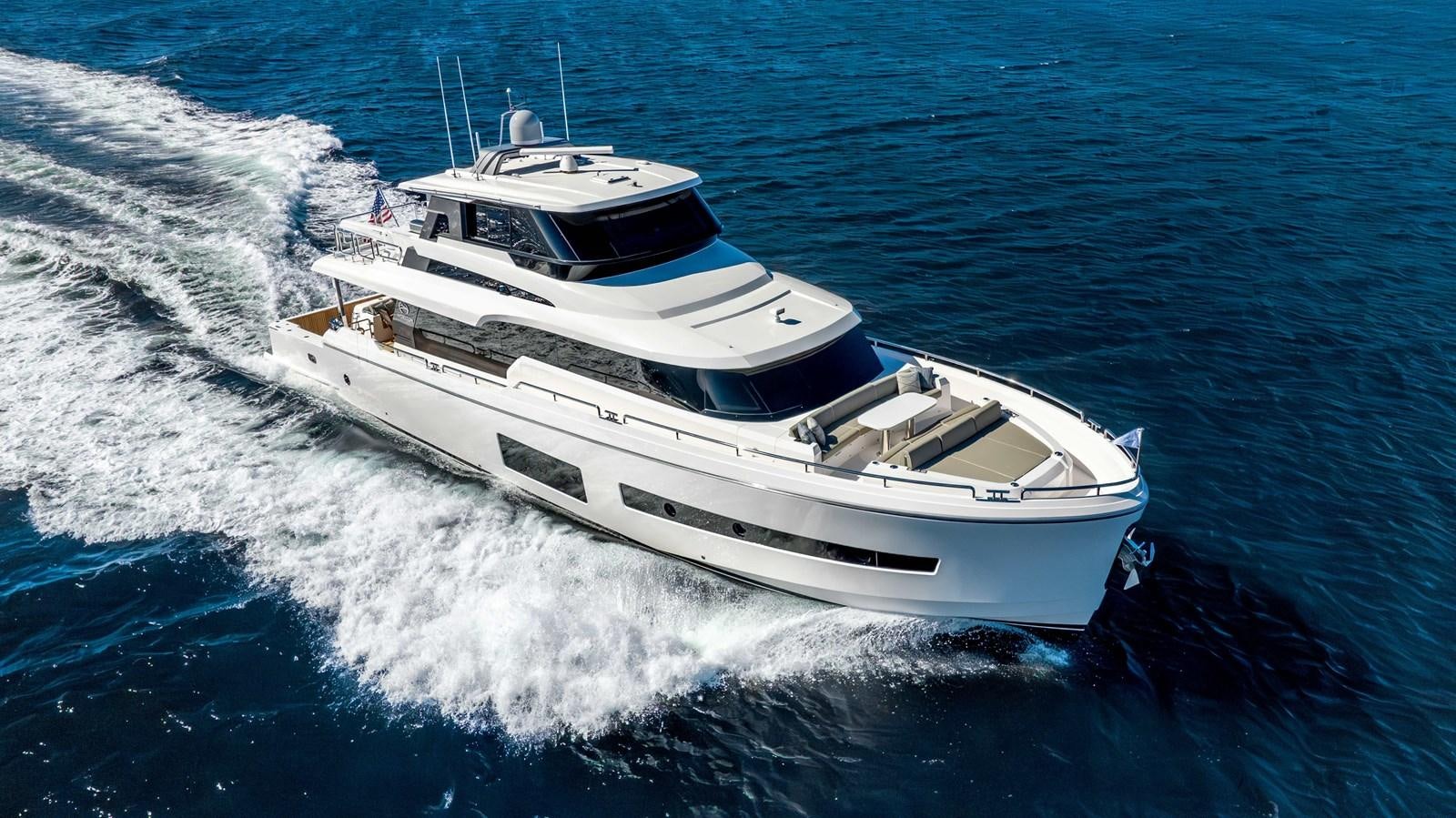 a boat on the water aboard HORIZON V77 CMY / AVAILABLE NOW Yacht for Sale