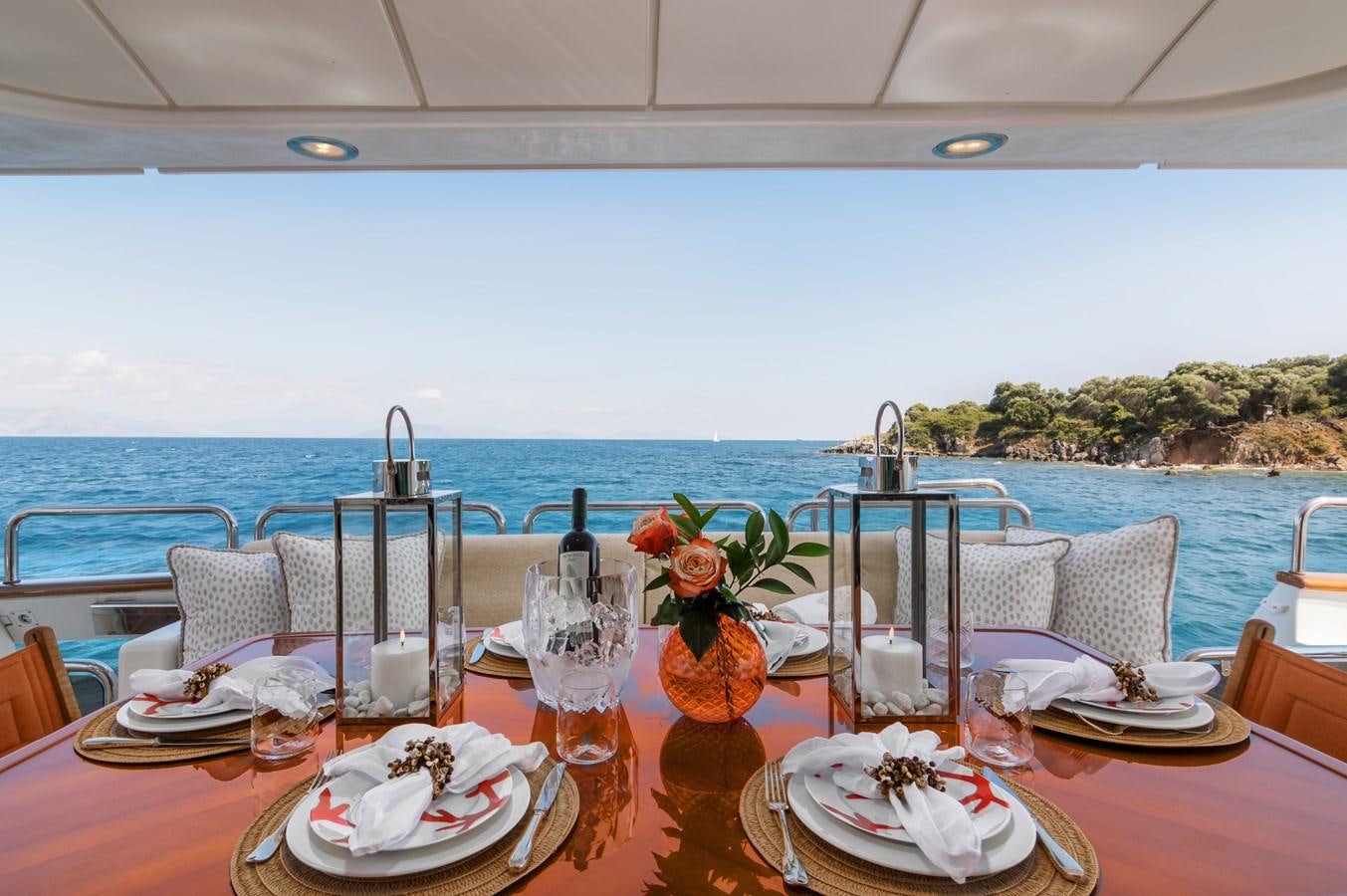 a table set with plates and glasses aboard ENDLESS SUMMER Yacht for Sale