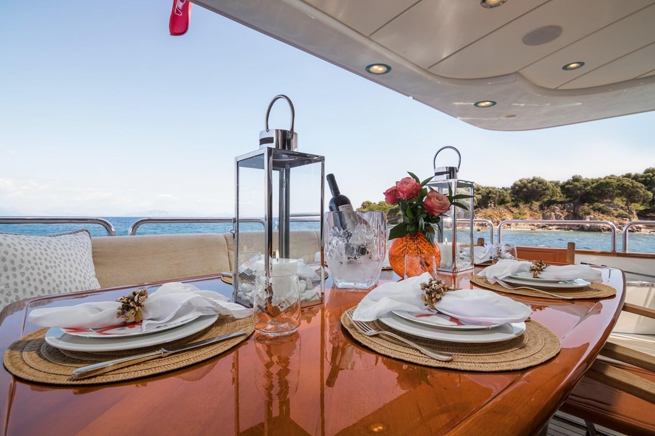 a table with plates and glasses on it aboard ENDLESS SUMMER Yacht for Sale