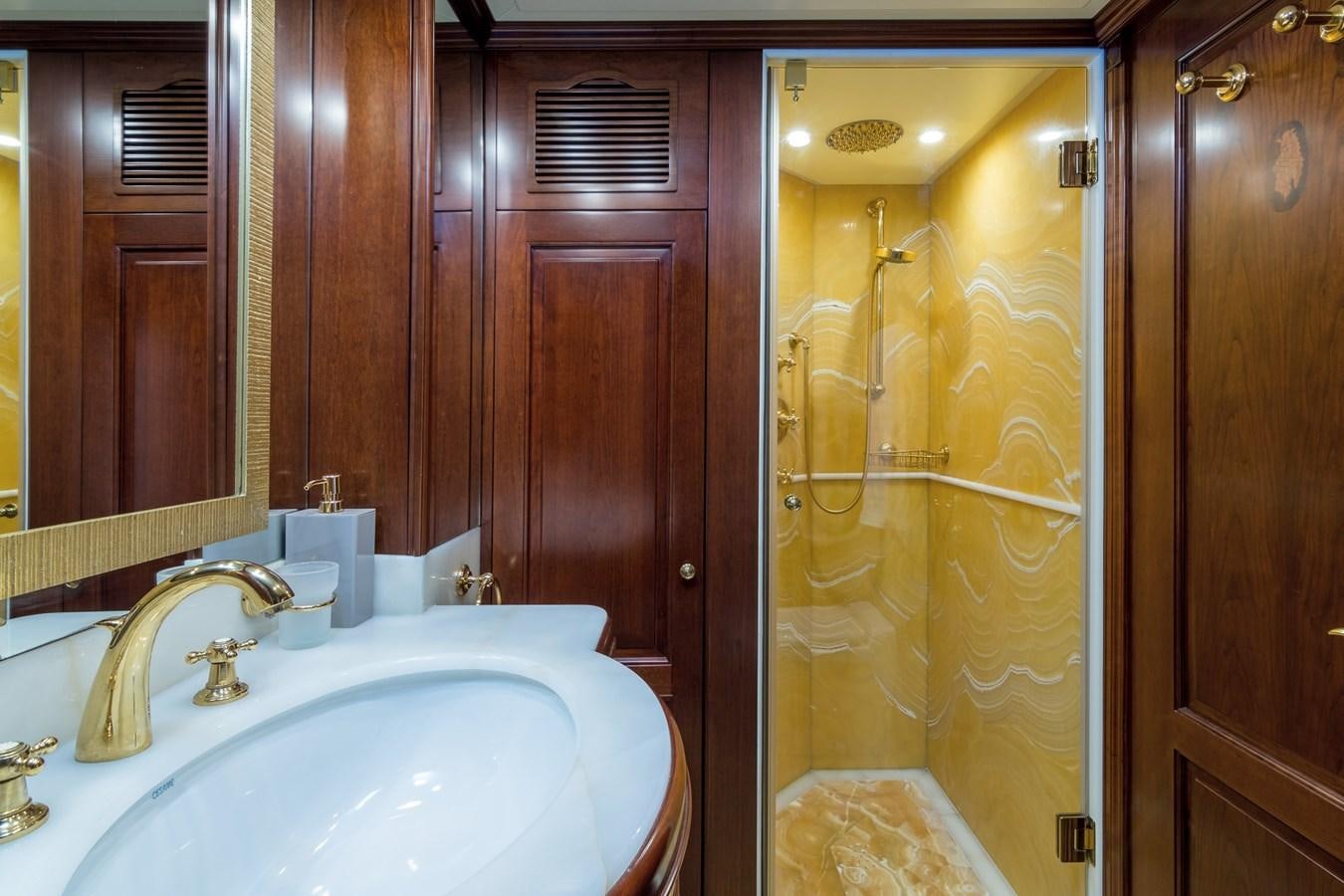 a bathroom with a sink and a shower aboard ENDLESS SUMMER Yacht for Sale