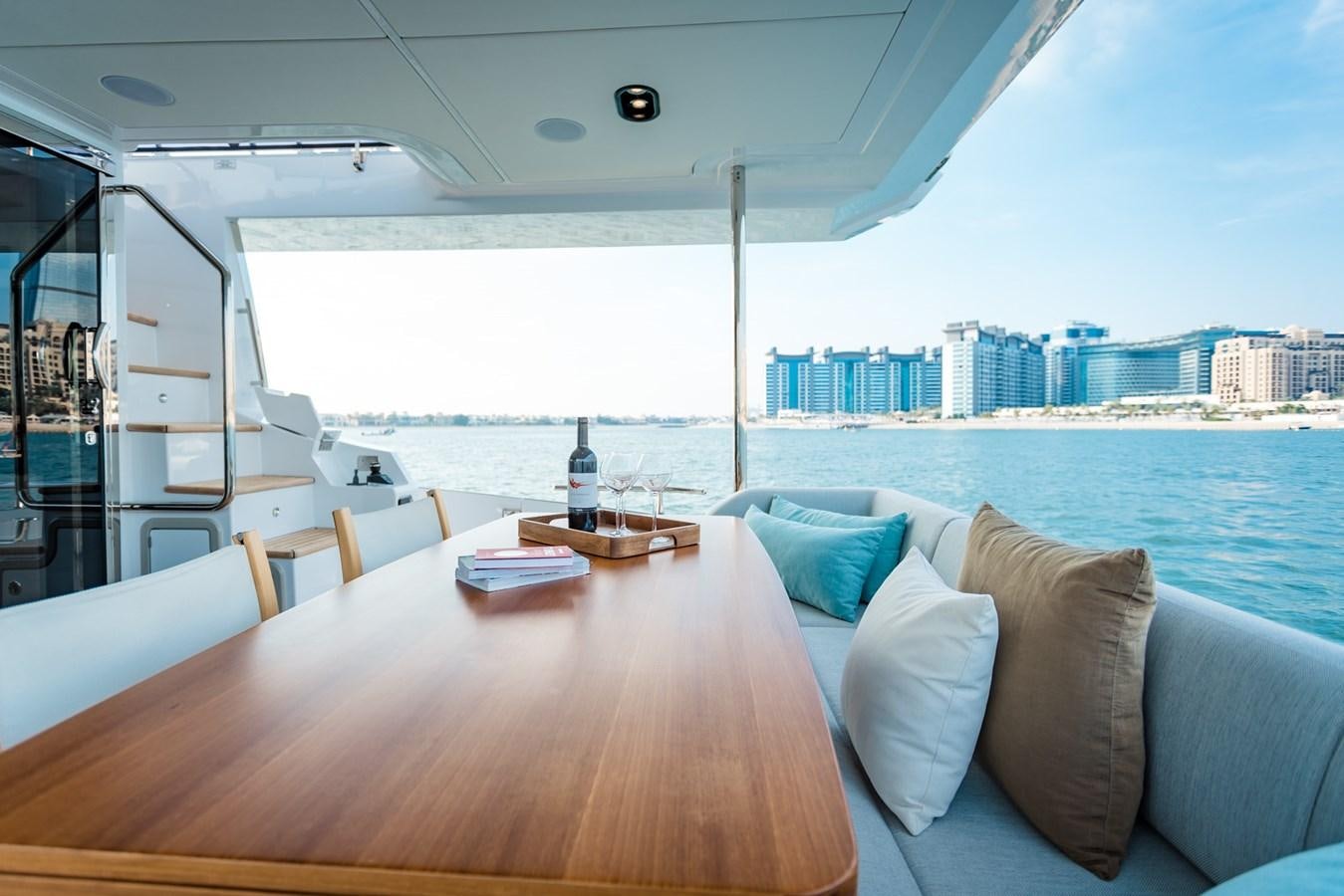 a table on a boat aboard ATLANTIS Yacht for Sale