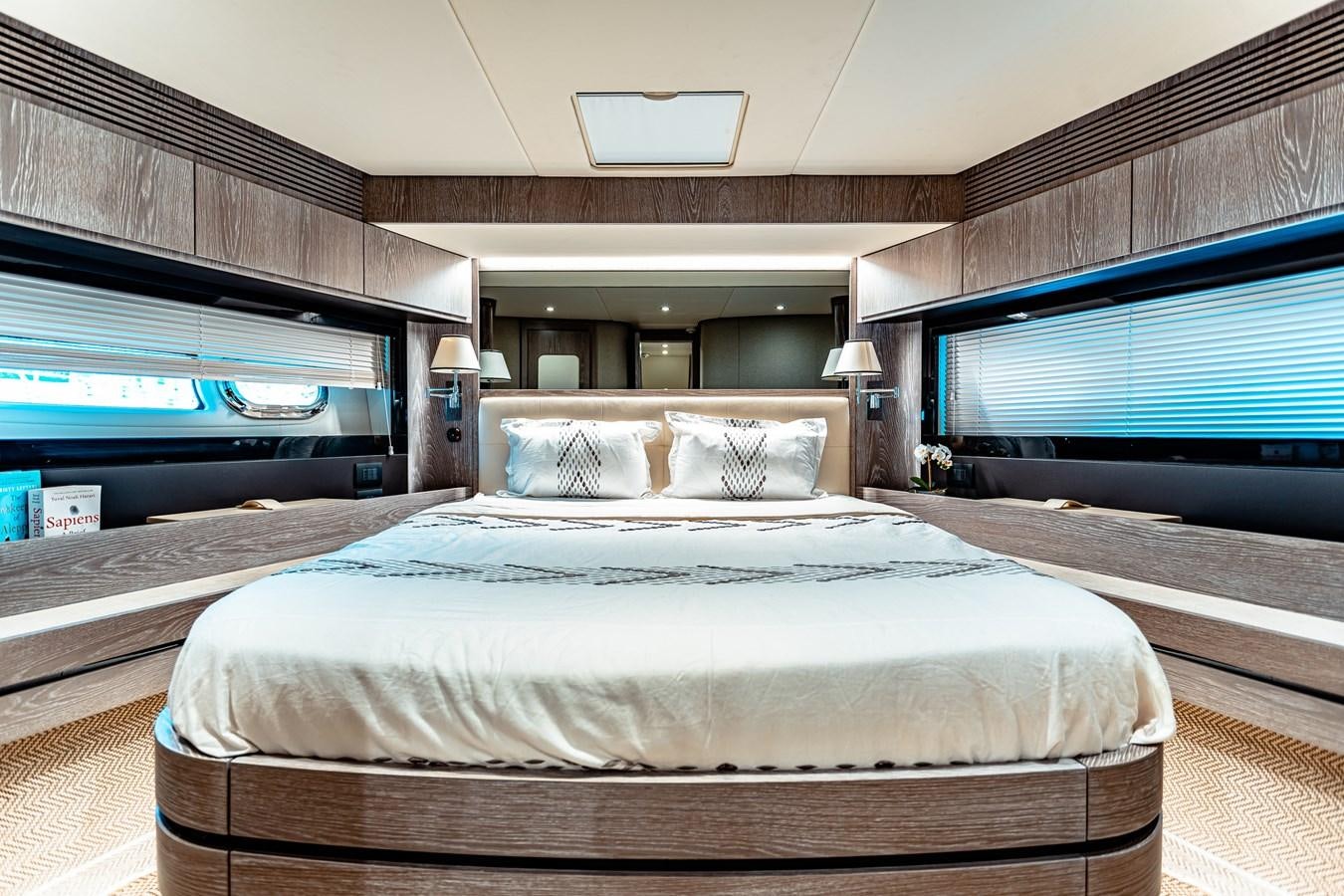 a bed in a room aboard FAT BOY Yacht for Sale