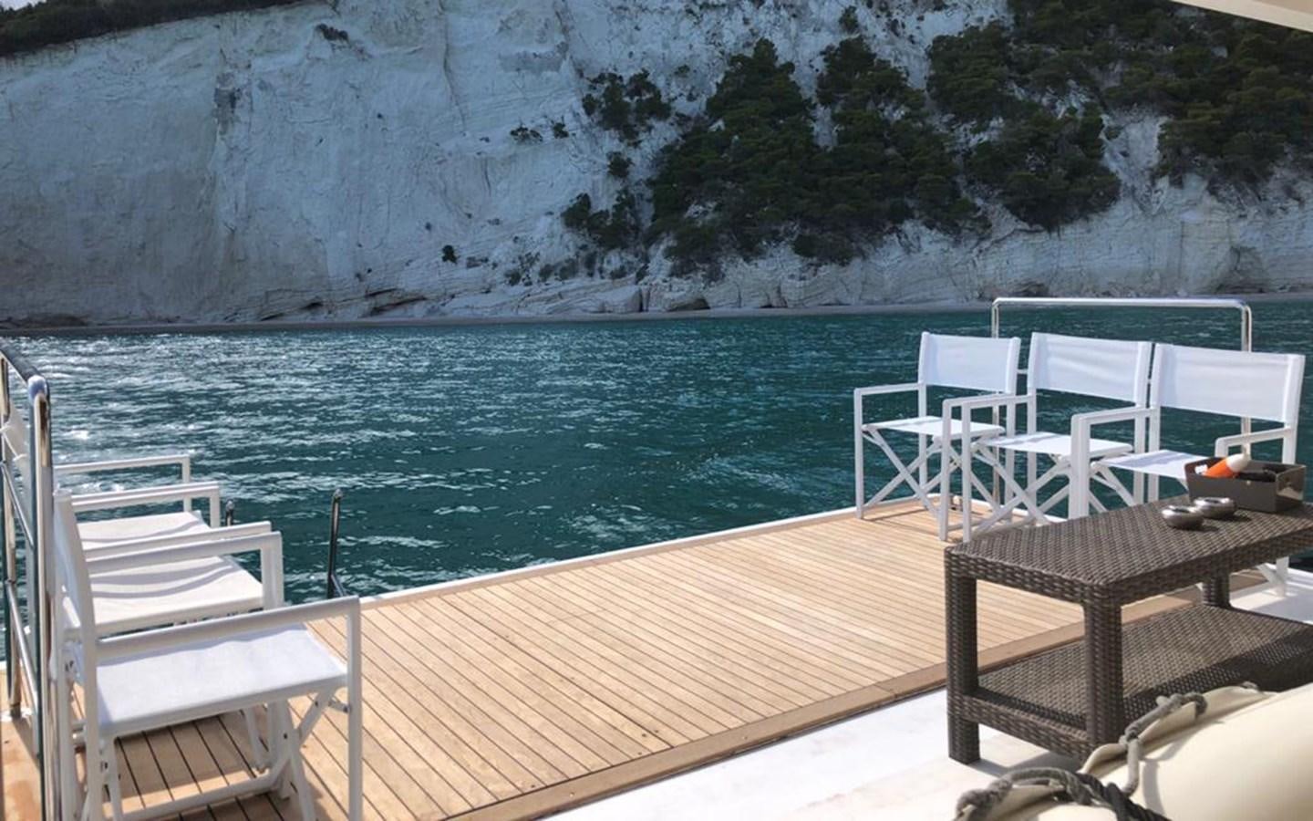 a deck overlooking a body of water aboard ZOO Yacht for Sale