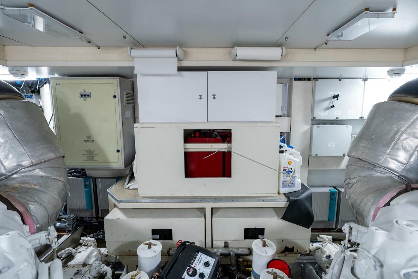 a room with a desk and a chair and a red and white flag aboard ALTURA 840 Yacht for Sale