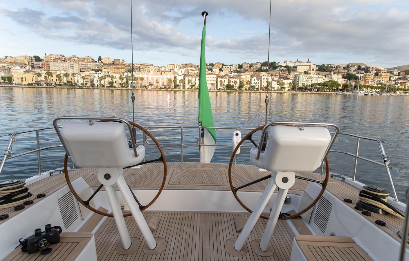 a boat with a green pole on the deck aboard TURCONERI Yacht for Sale