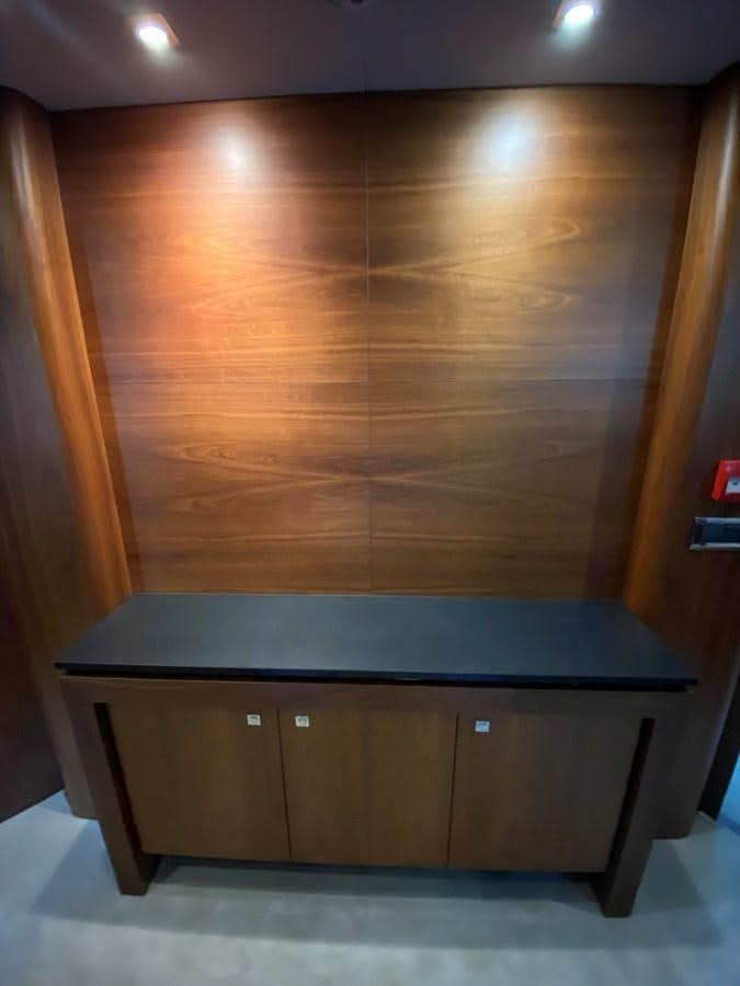 a desk with a blue top aboard SEAHORSE Yacht for Sale